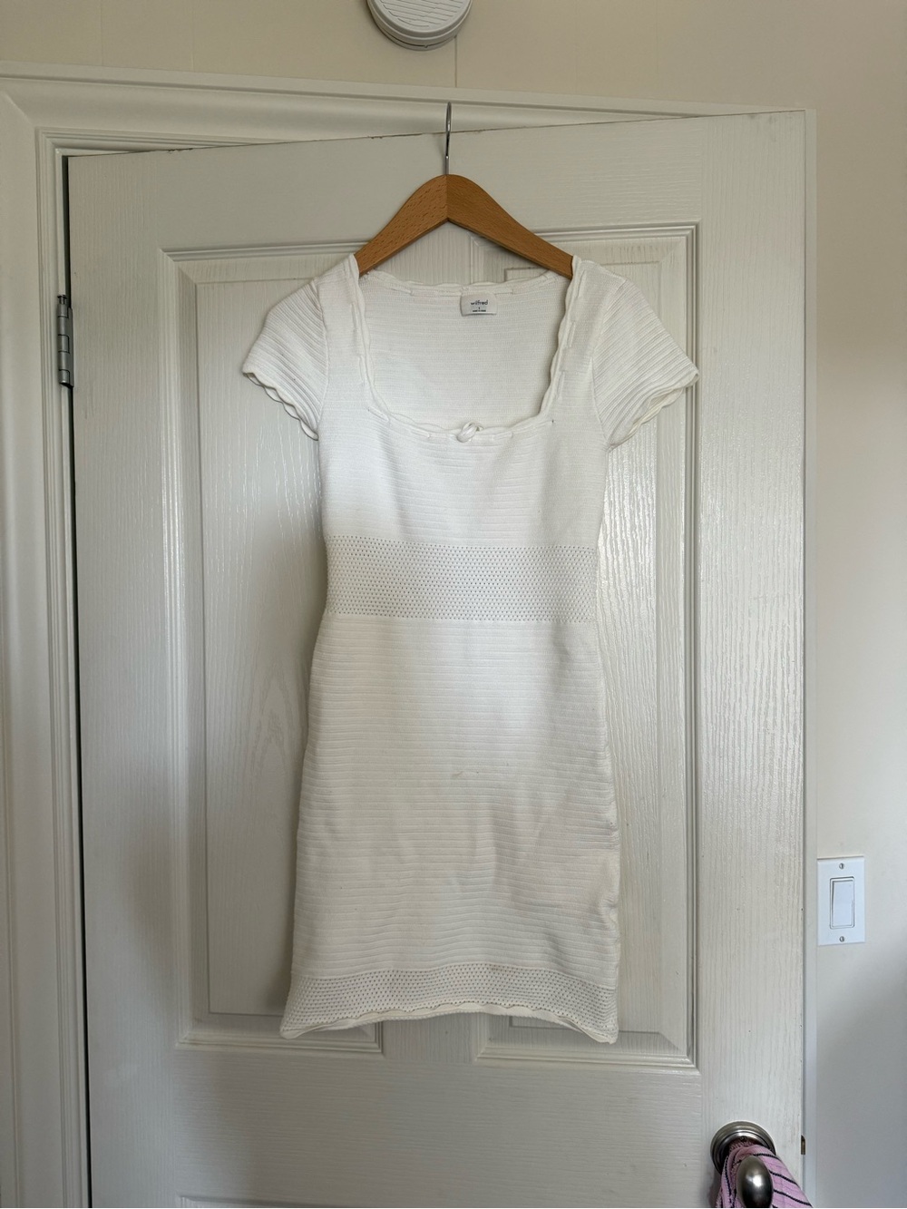 Wilfred White Knit Short Sleeve Mini Dress
